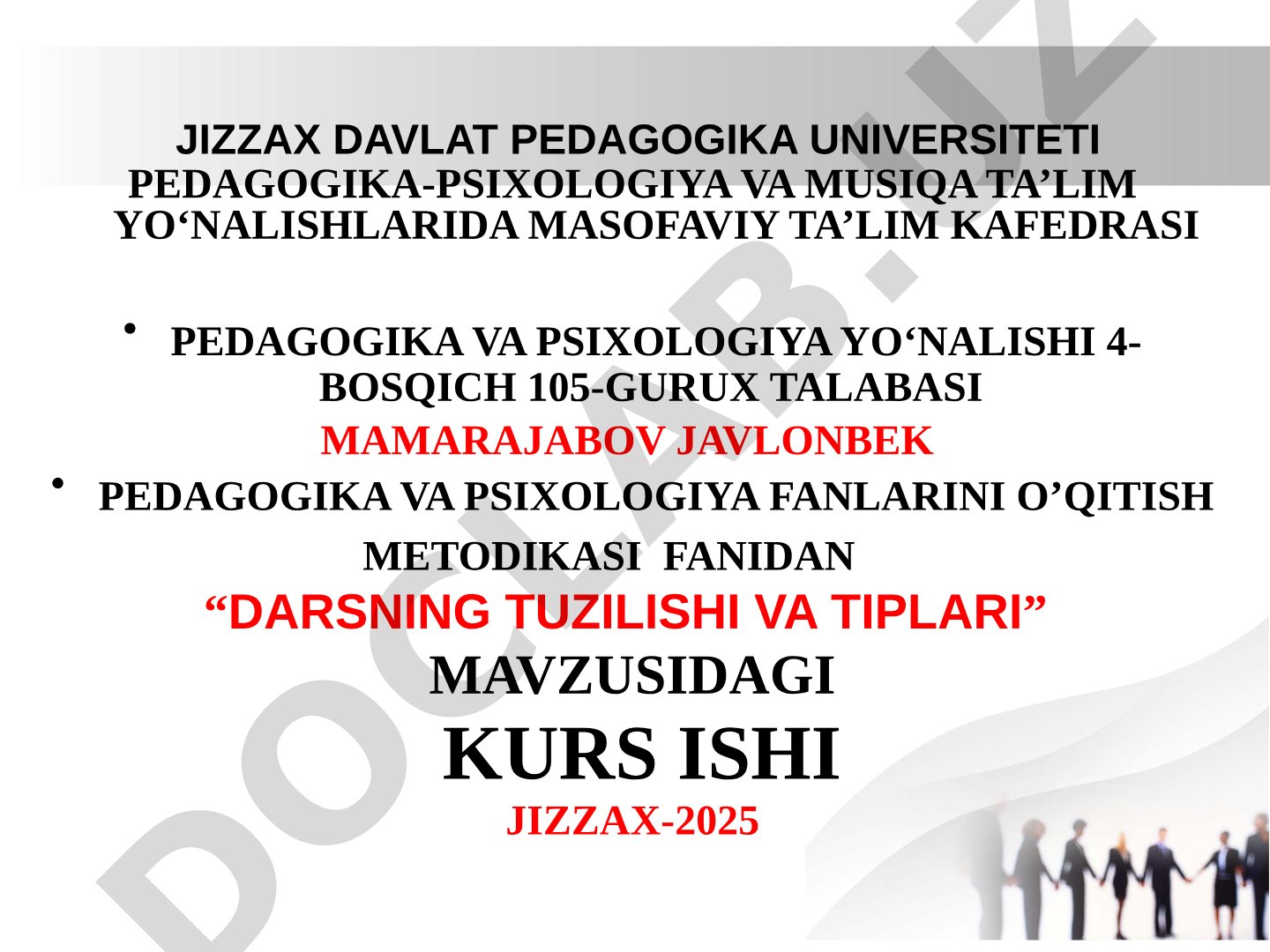 Darsning tuzilishi va tiplari