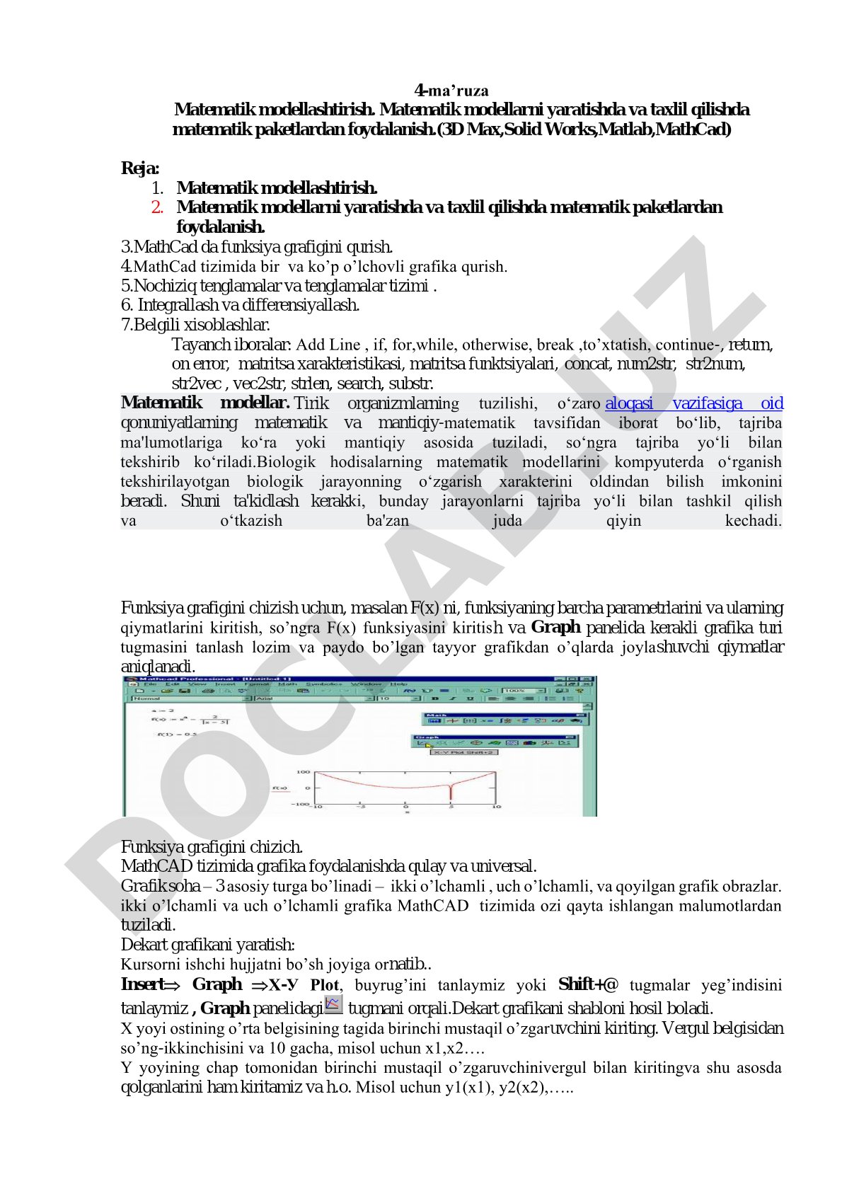Matematik modellashtirish. Matematik modellarni yaratishda va taxlil qilishda matematik paketlardan foydalanish