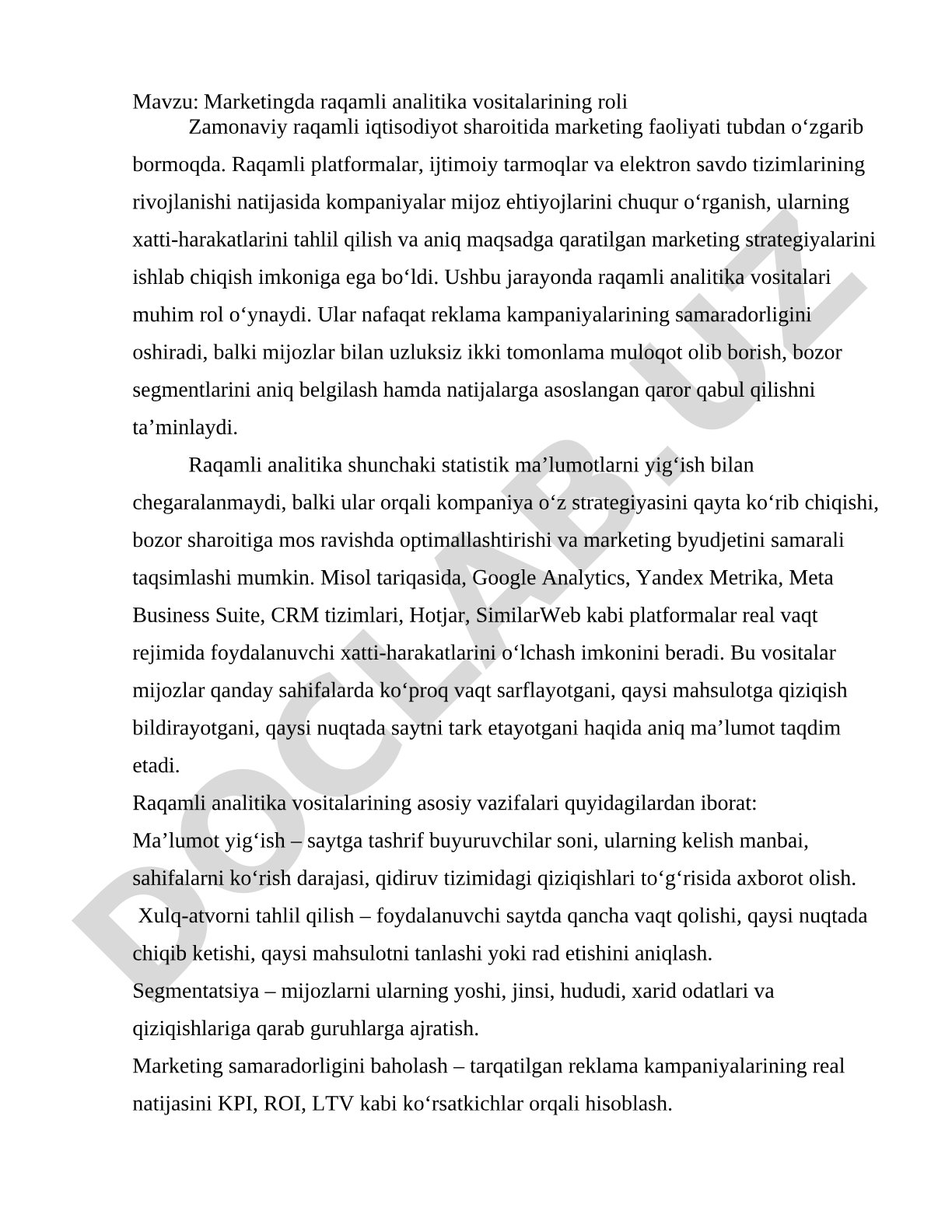 Marketingda raqamli analitika vositalarining roli