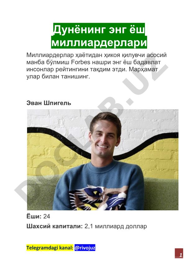 Dunyo yosh milliarderlarining moliyaviy holati va hayoti