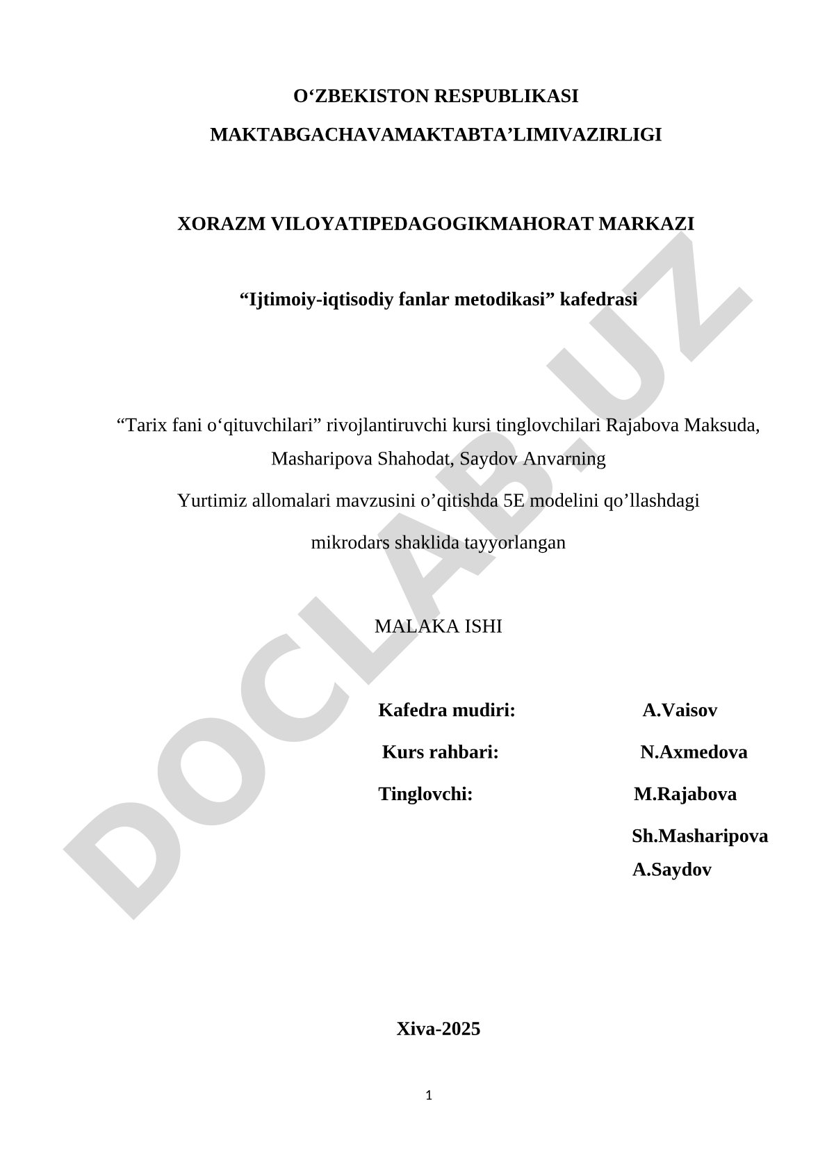 Yurtimiz allomalari mavzusini o'qitishda 5E modelini qo'llash