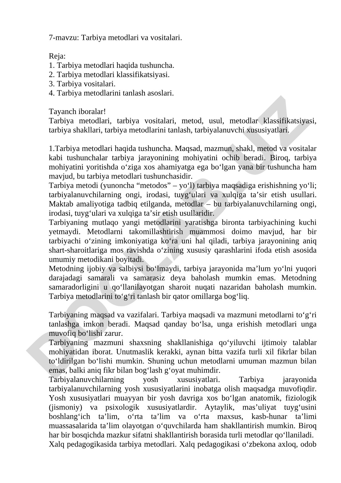 Tarbiya metodlari va vositalari