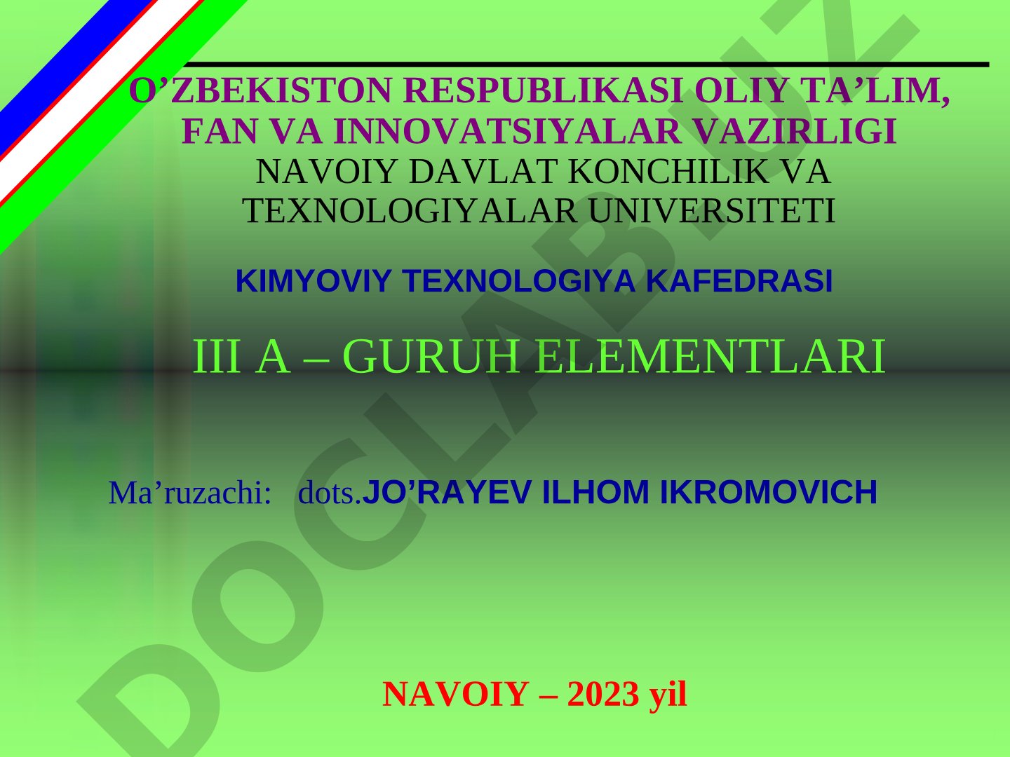 III A – GURUH ELEMENTLARI