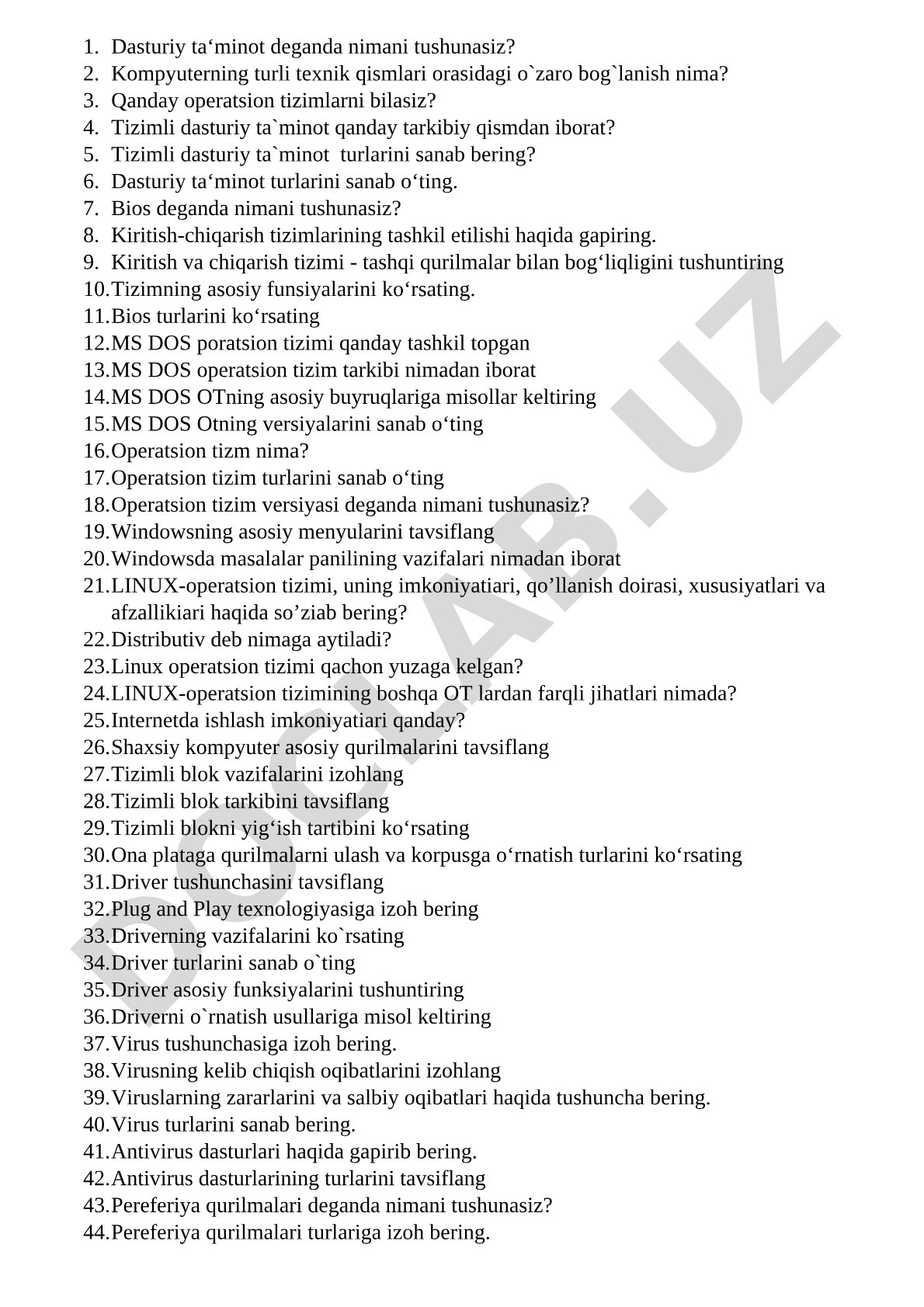 Dasturiy ta'minot va operatsion tizimlar haqida savol-javoblar
