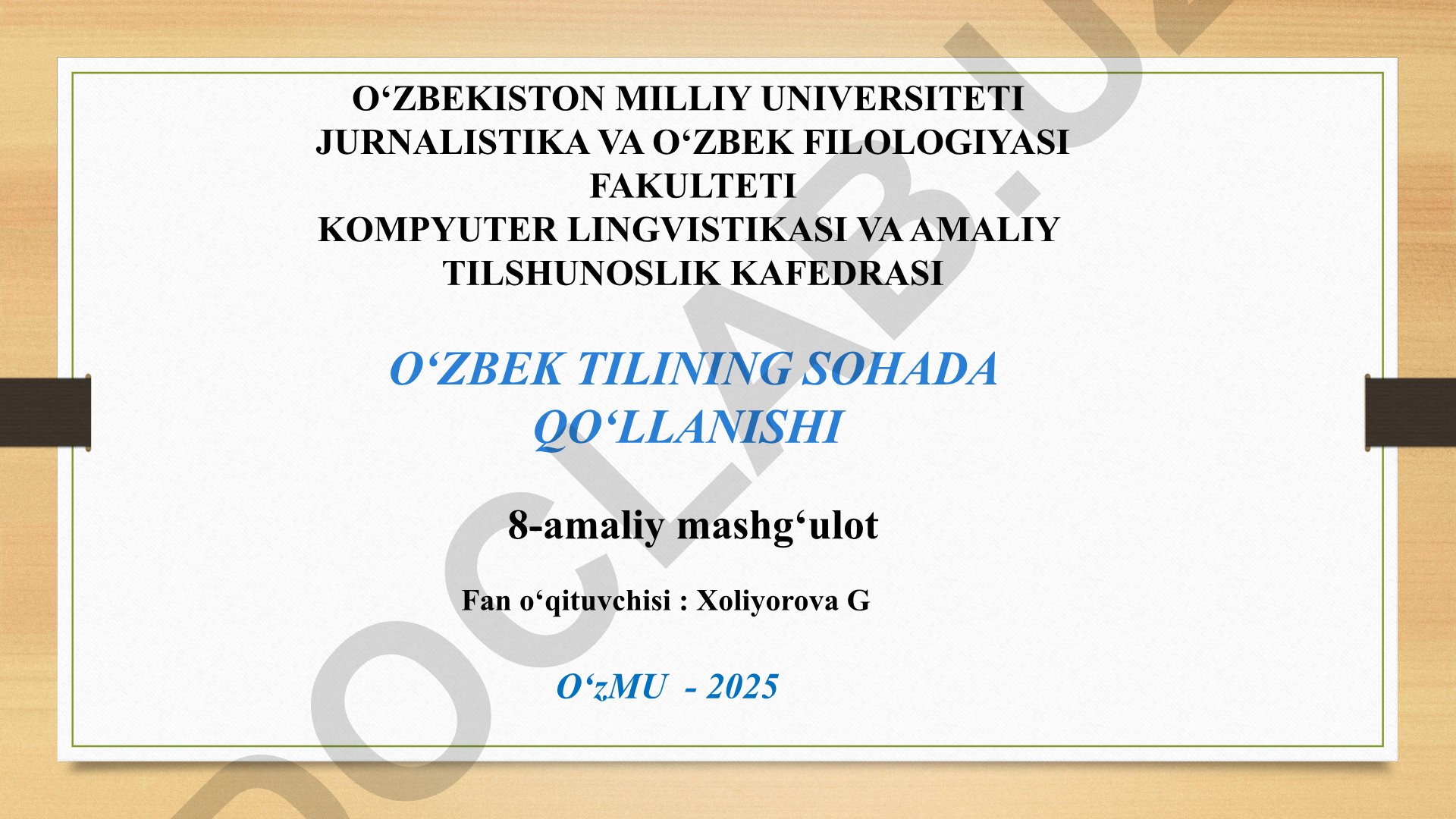 O'zbek tilining sohada qo'llanishi: Nutq va adabiy me'yor