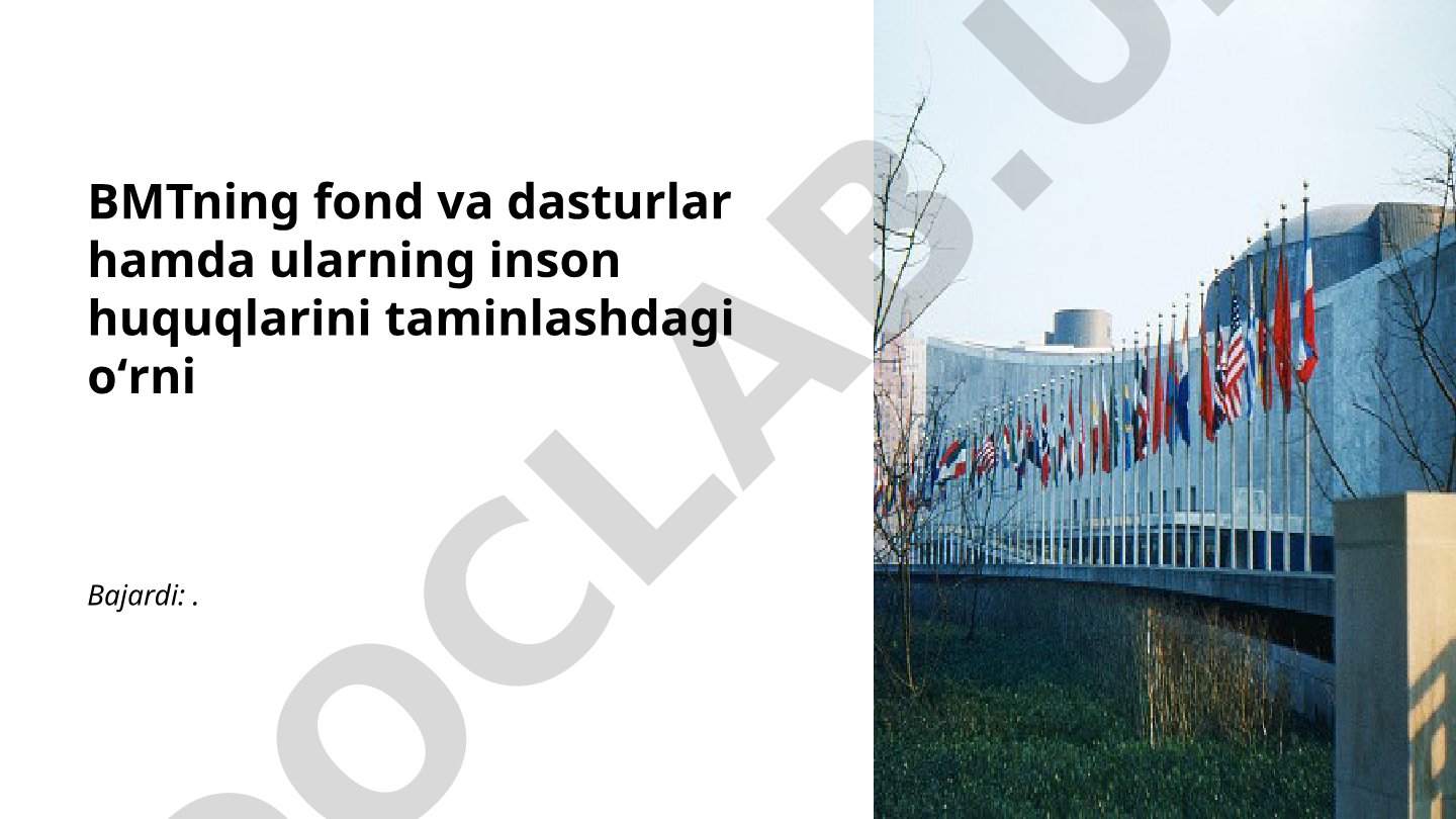 BMTning fond va dasturlar hamda ularning inson huquqlarini taminlashdagi oʻrni