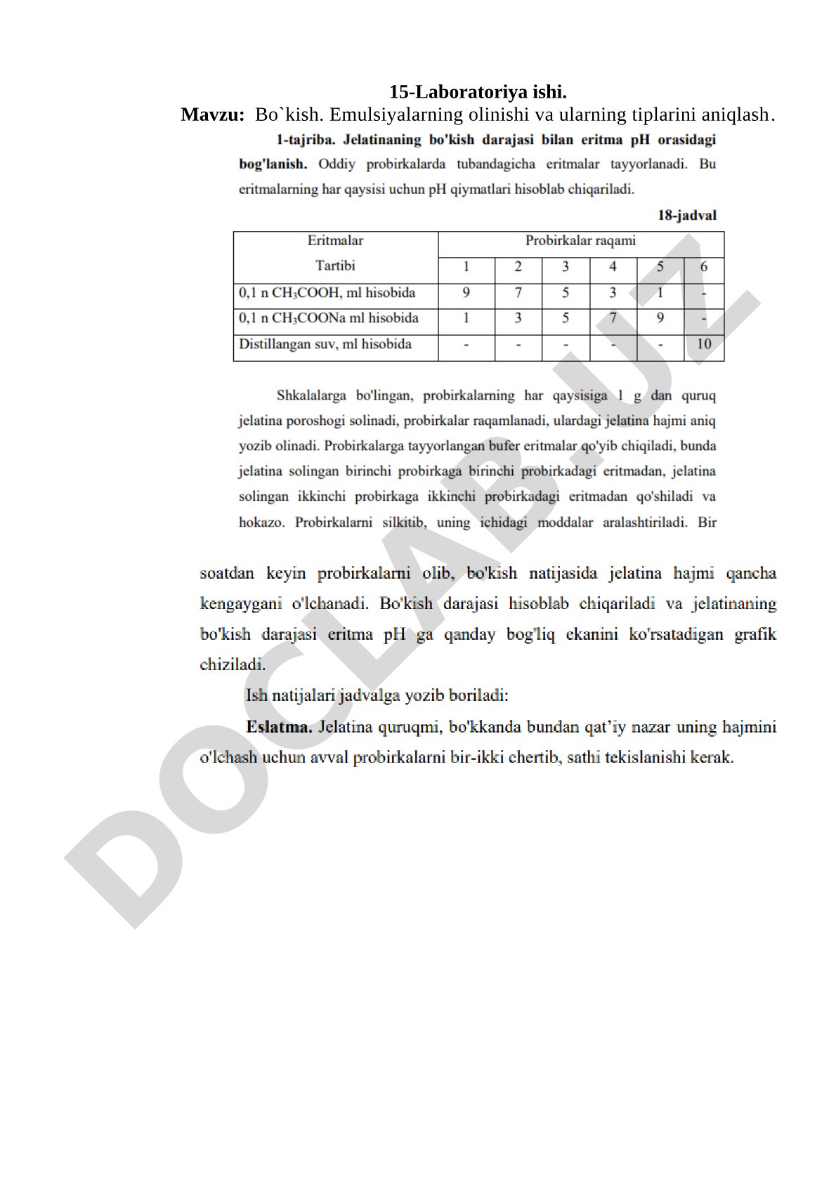Bo`kish. Emulsiyalarning olinishi va ularning tiplarini aniqlash