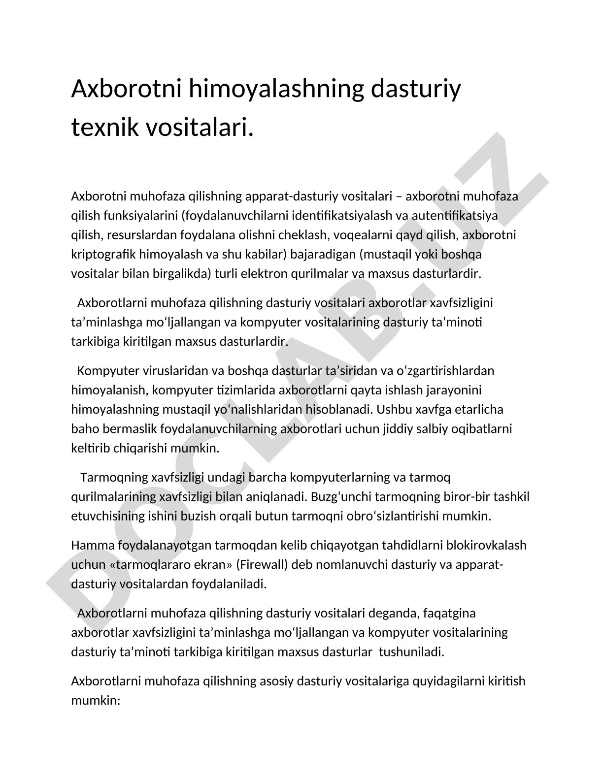 Axborotni himoyalashning dasturiy texnik vositalari