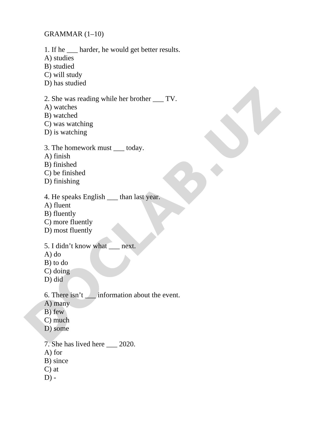 English Grammar and Vocabulary Test