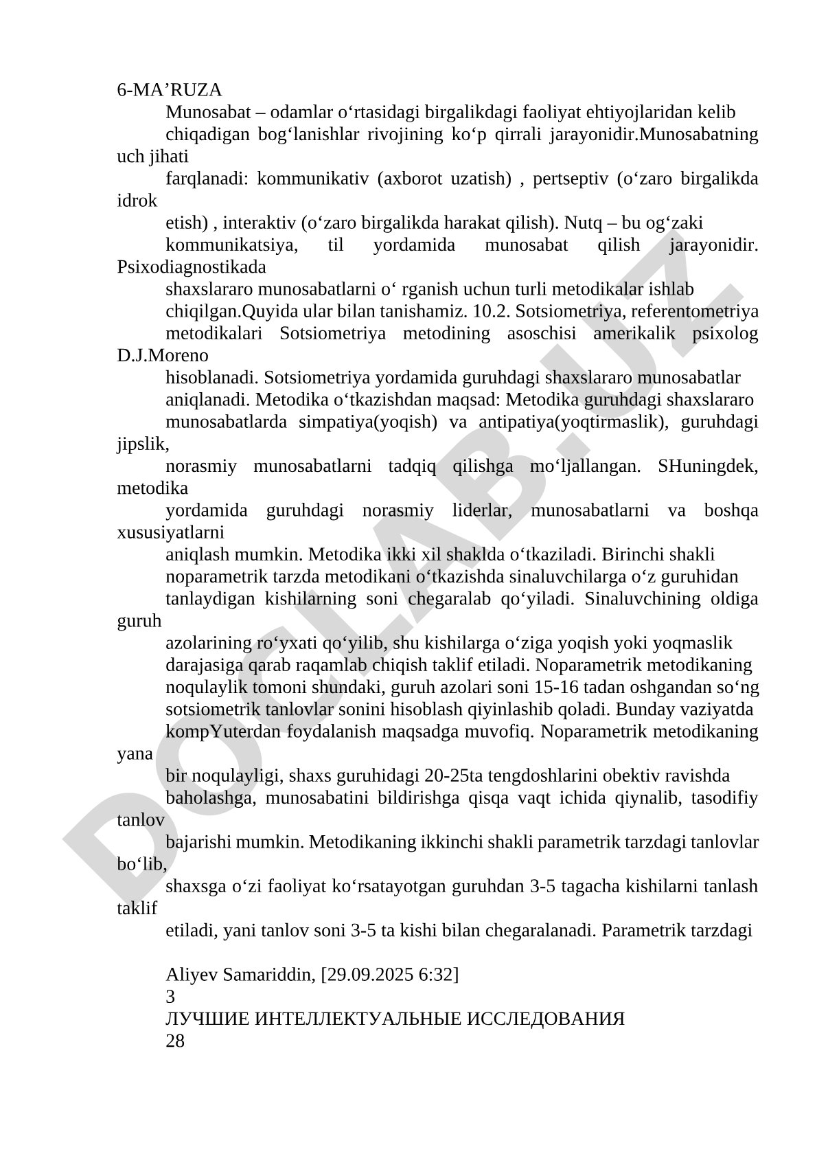 Munosabat va shaxslararo munosabatlarni o‘rganish metodikalari