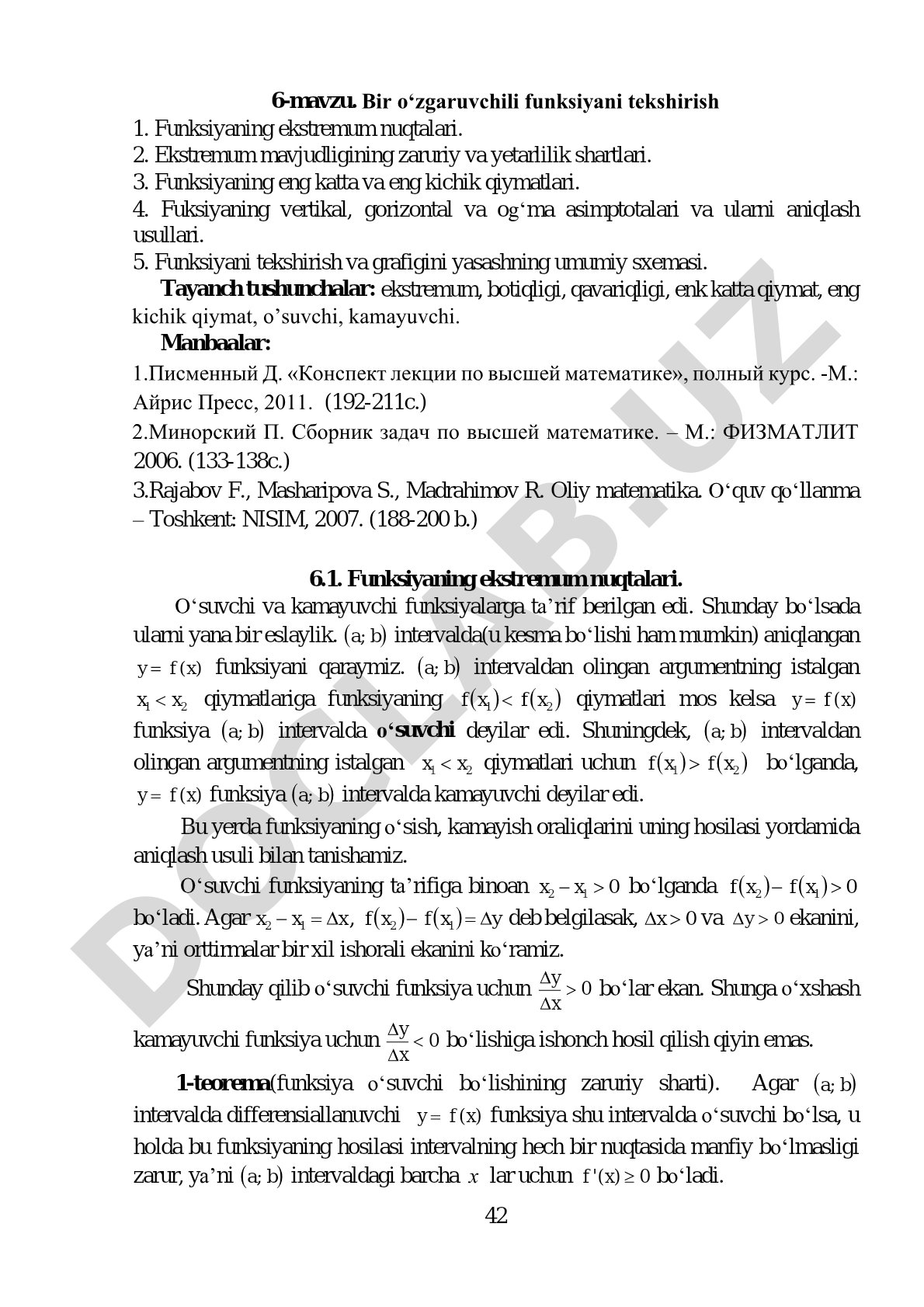 Bir o'zgaruvchili funksiyani tekshirish