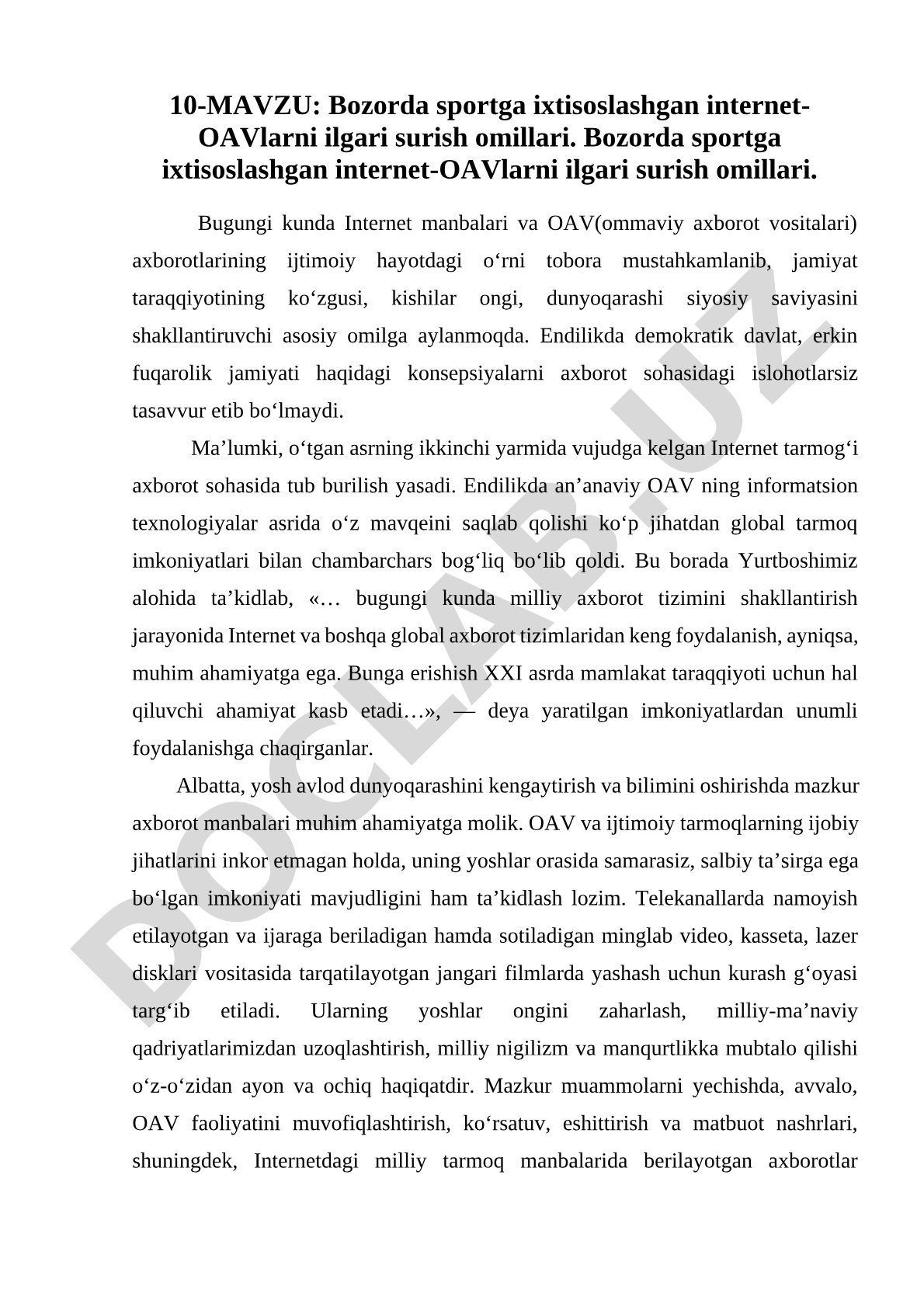 Bozorda sportga ixtisoslashgan internet-OAVlarni ilgari surish omillari