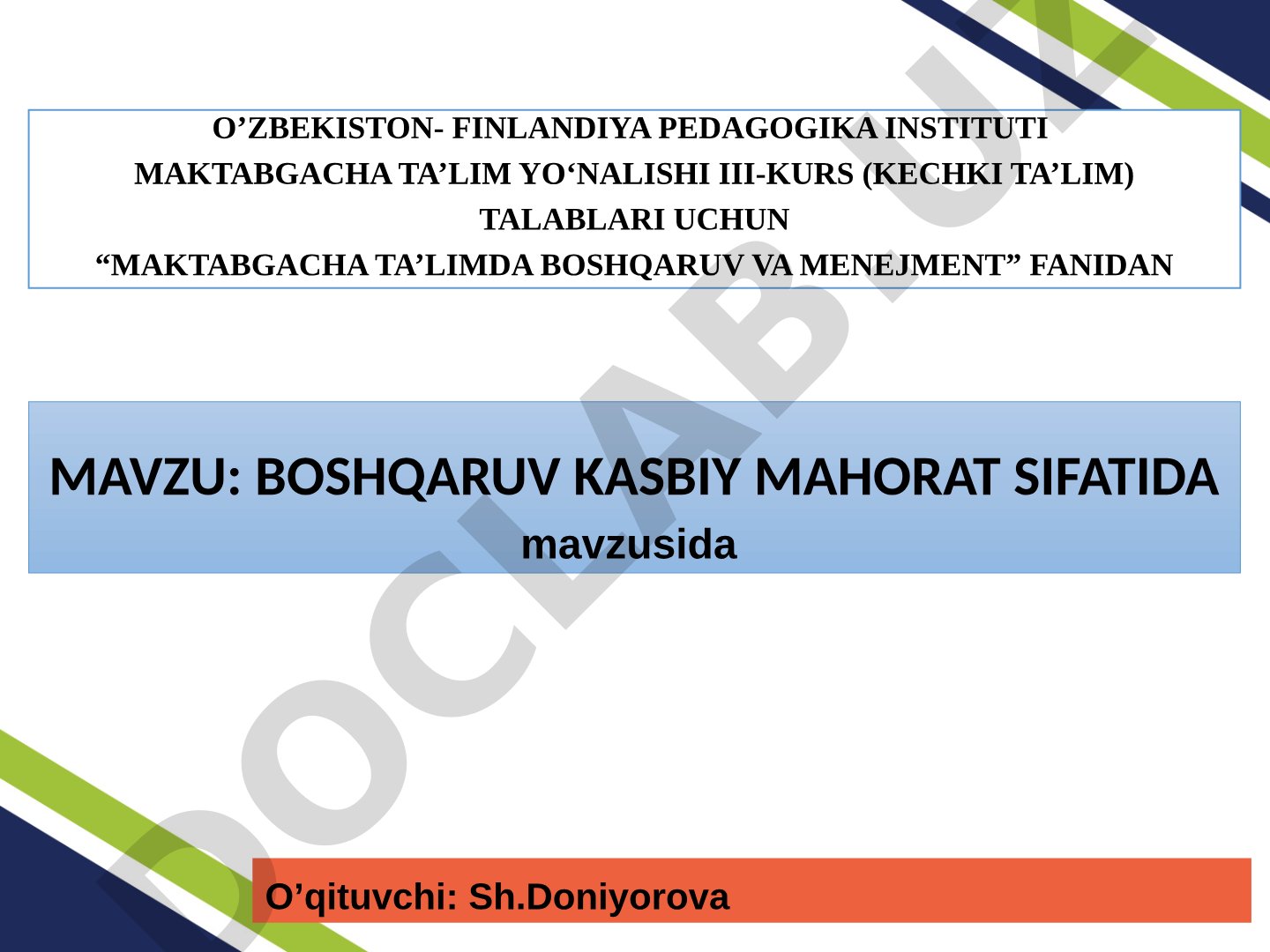 Boshqaruv kasbiy mahorat sifatida