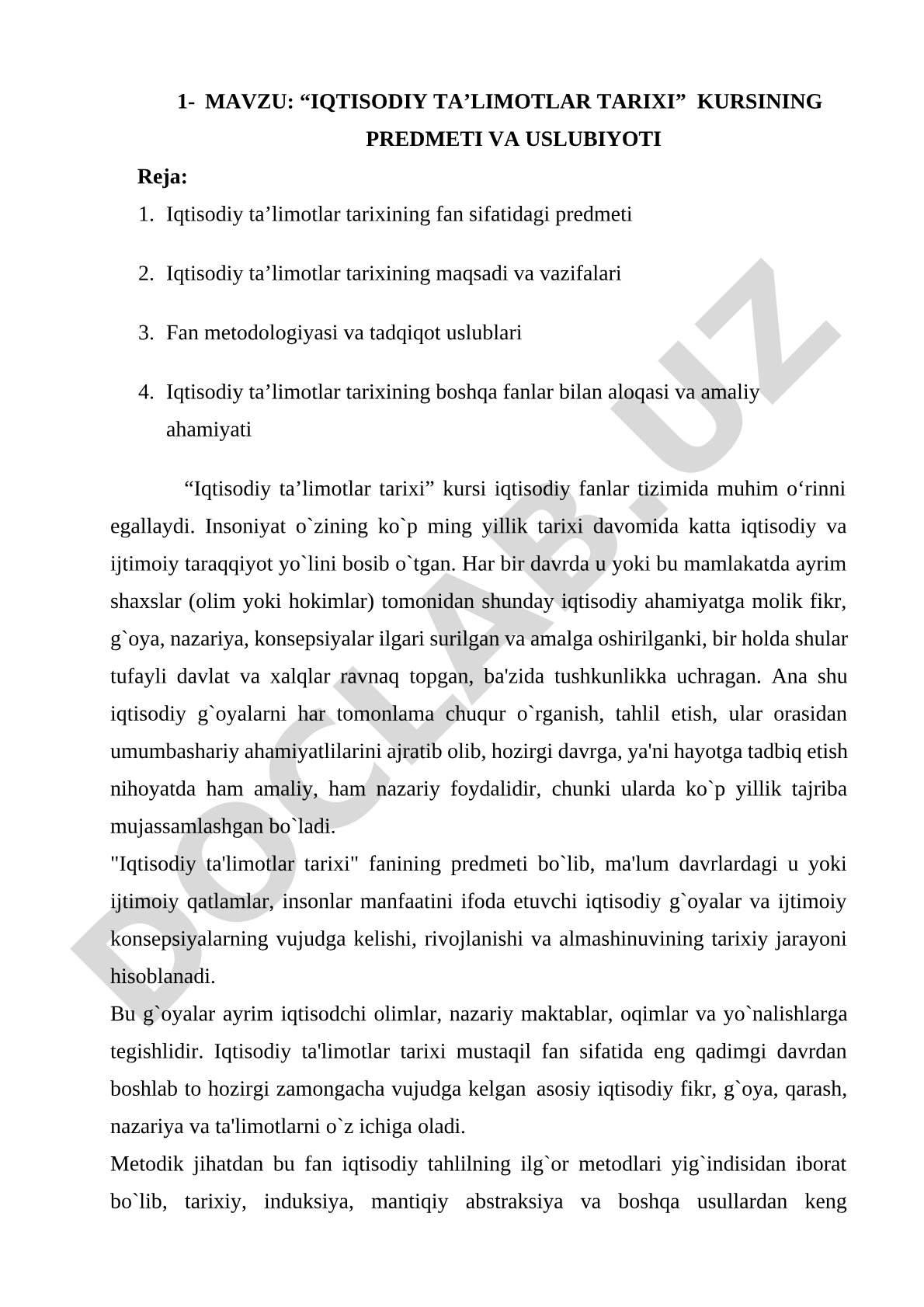 Iqtisodiy ta’limotlar tarixi kursining predmeti va uslubiyoti