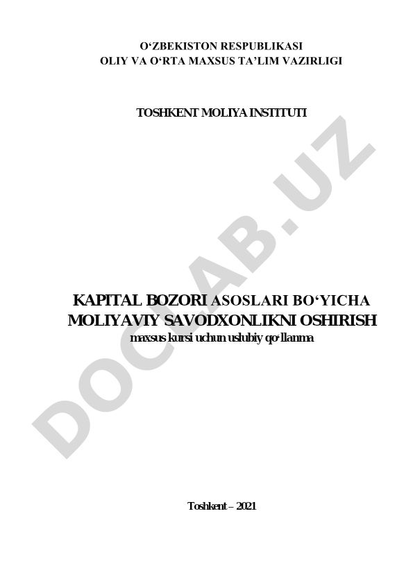 Kapital bozori asoslari bo'yicha moliyaviy savodxonlikni oshirish