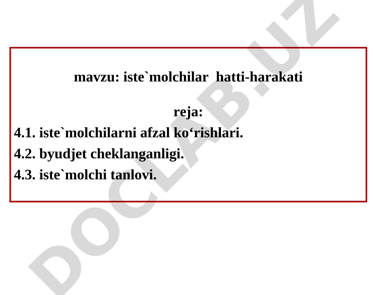 Iste'molchilarni afzal ko'rishlari, byudjet cheklanganligi va iste'molchi tanlovi