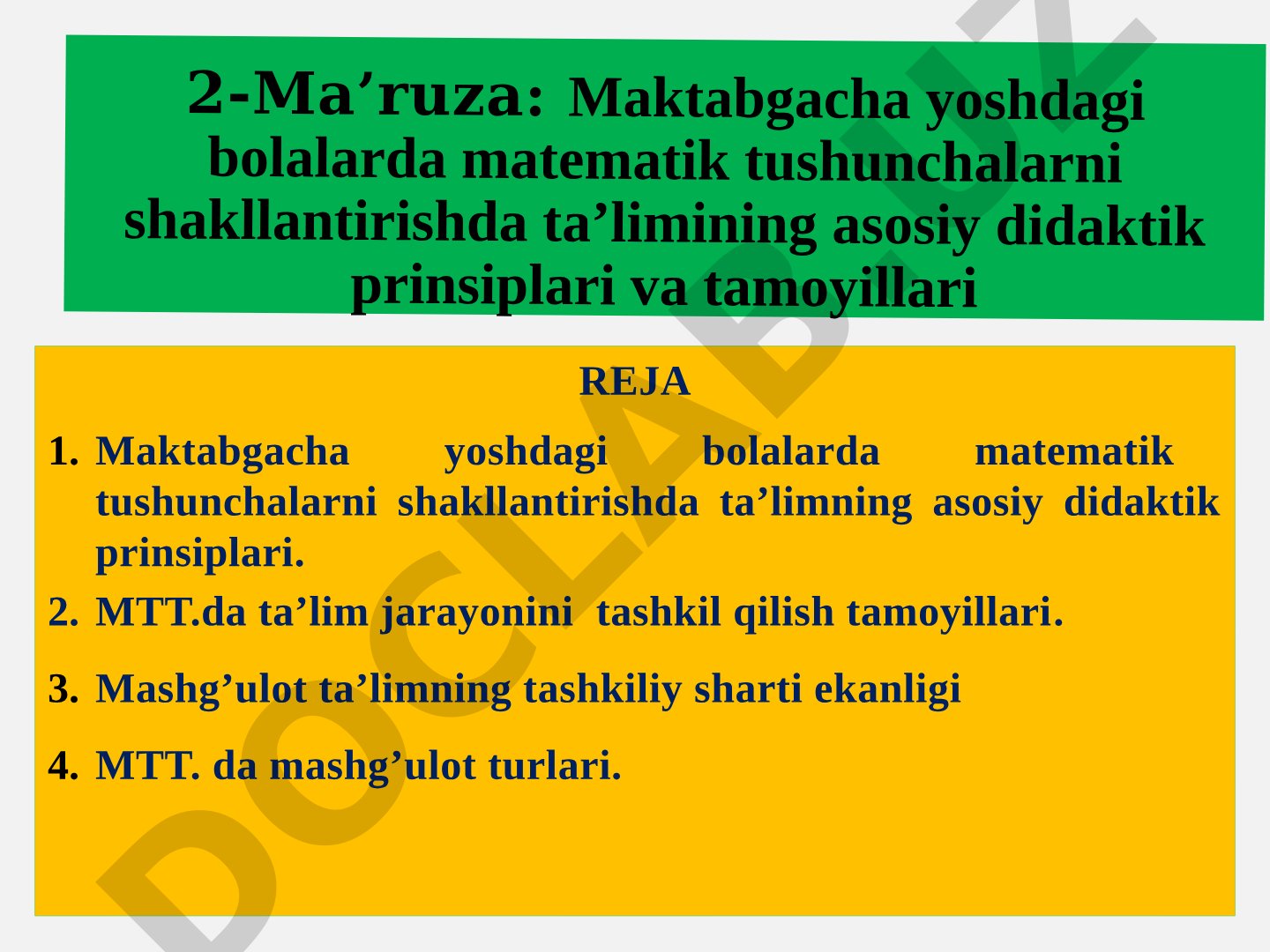 Maktabgacha yoshdagi bolalarda matematik tushunchalarni shakllantirishda ta'limning asosiy didaktik prinsiplari
