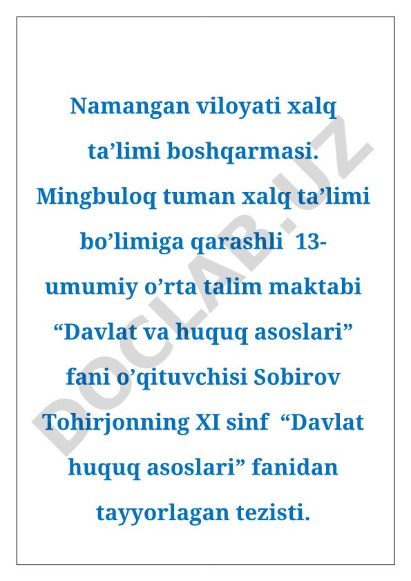 Davlat kreditining huquqiy asoslari va tabiatni muhofaza qilishning huquqiy asoslari