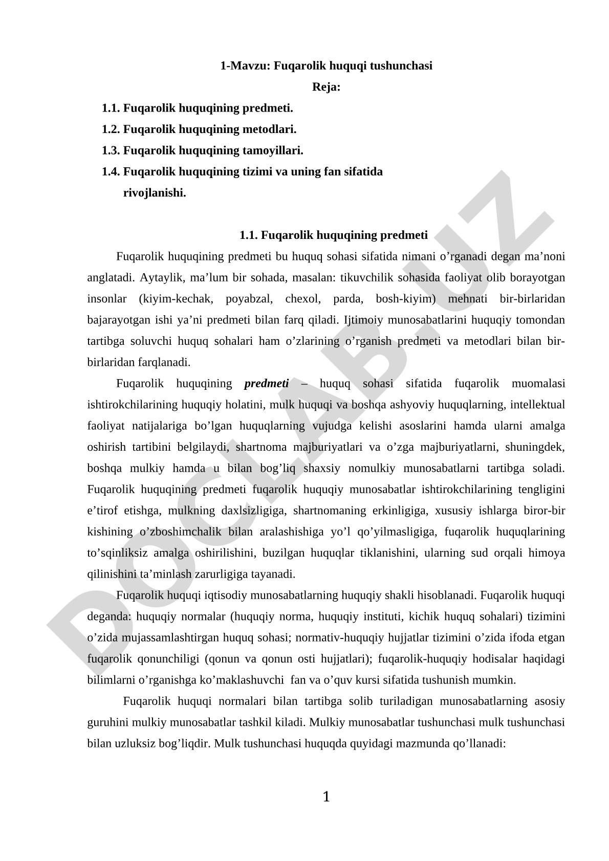 Fuqarolik huquqi tushunchasi