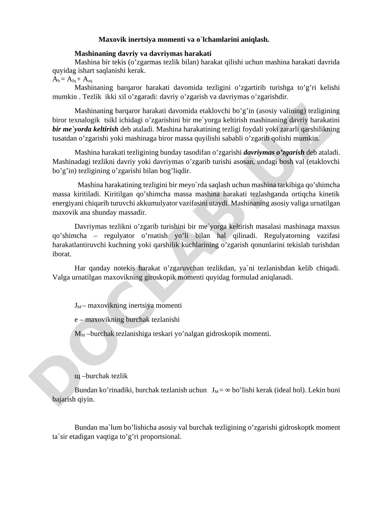 Maxovik inertsiya momenti va o'lchamlarini aniqlash