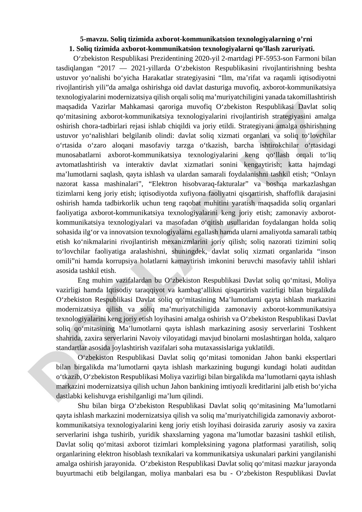 Soliq tizimida axborot-kommunikatsion texnologiyalarning o’rni