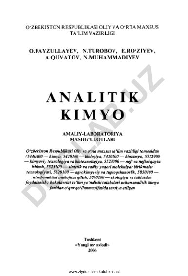 Analitik kimyo amaliy-laboratoriya mashg'ulotlari