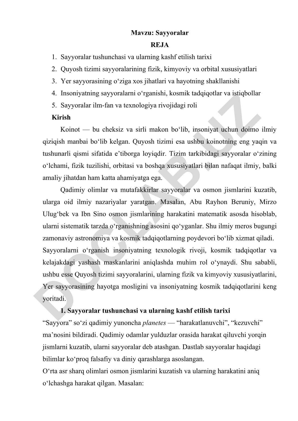 Sayyoralar tushunchasi va ularning kashf etilish tarixi