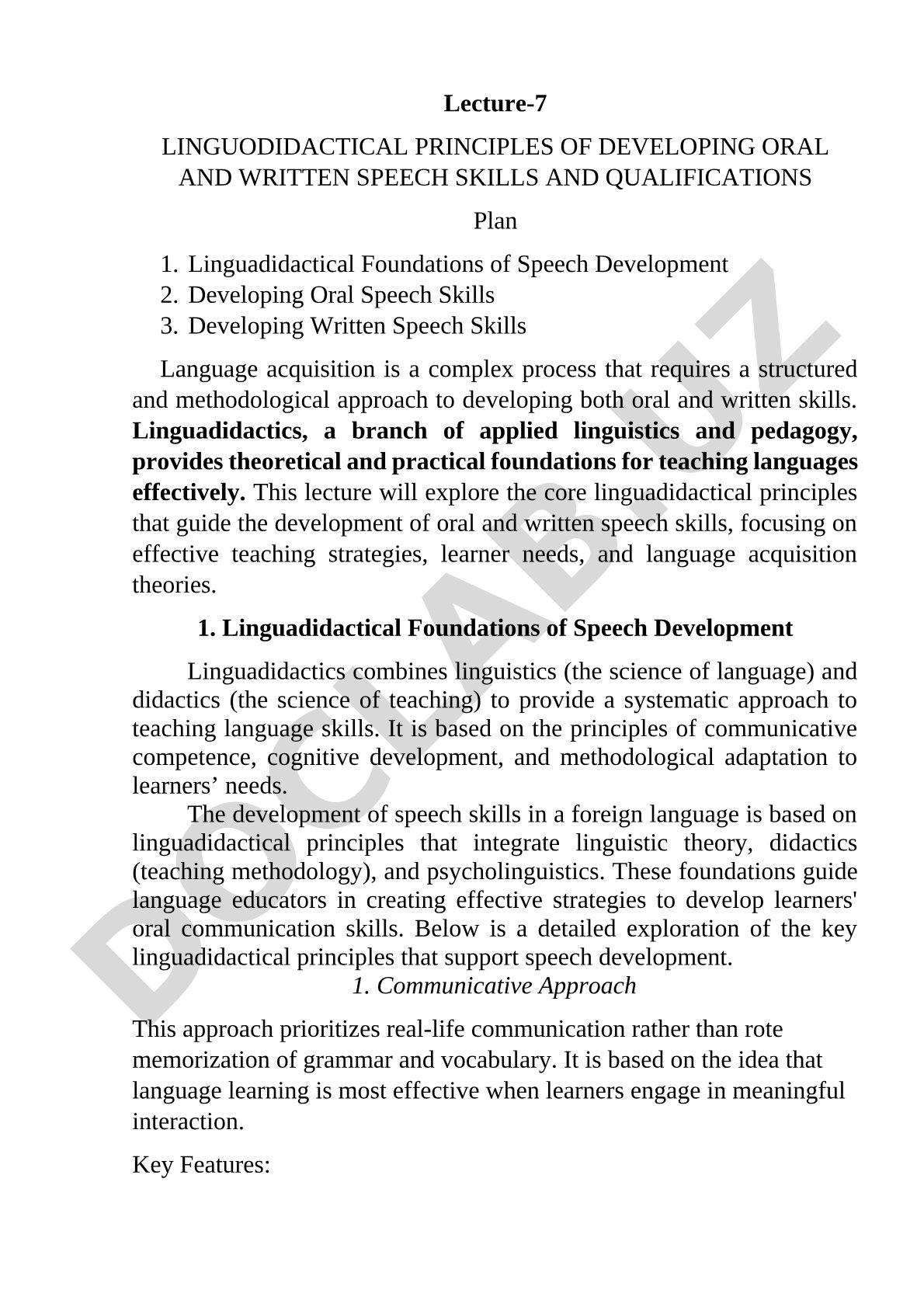 Linguodidactical Principles of Developing Oral and Written Speech Skills and Qualifications