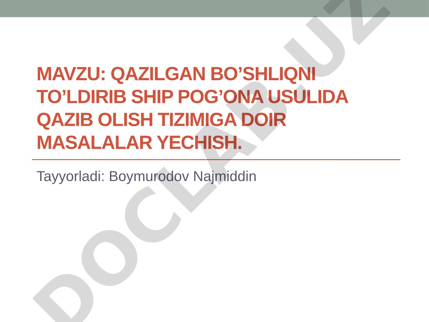 Qazilgan bo'shliqni to'ldirib ship pog'ona usulida qazib olish tizimiga doir masalalar yechish