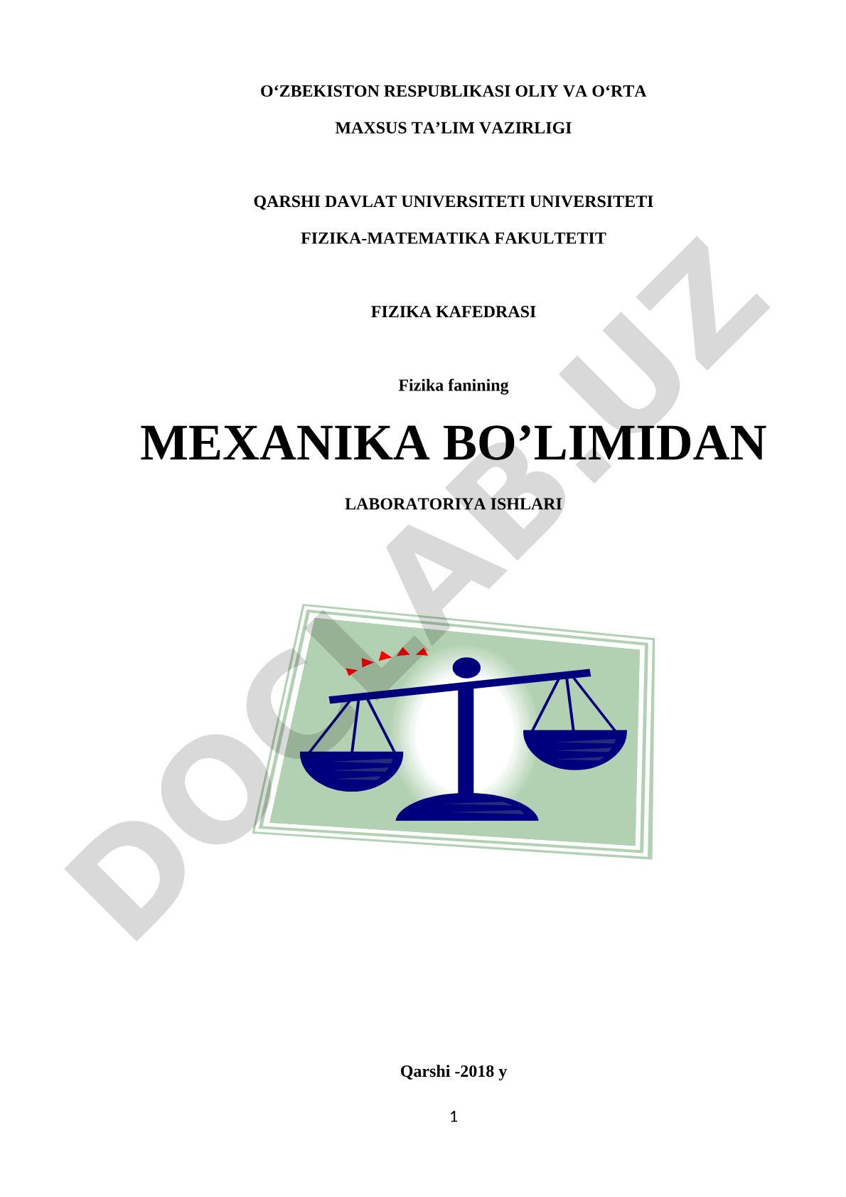 Fizika fanining mexanika bo'limidan laboratoriya ishlari