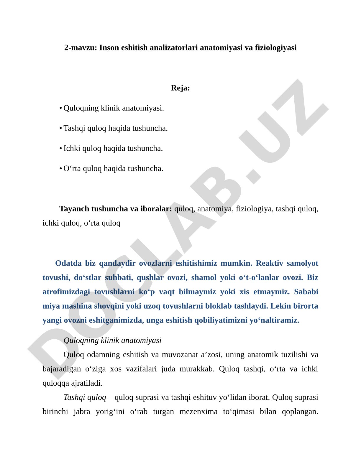 Inson eshitish analizatorlari anatomiyasi va fiziologiyasi