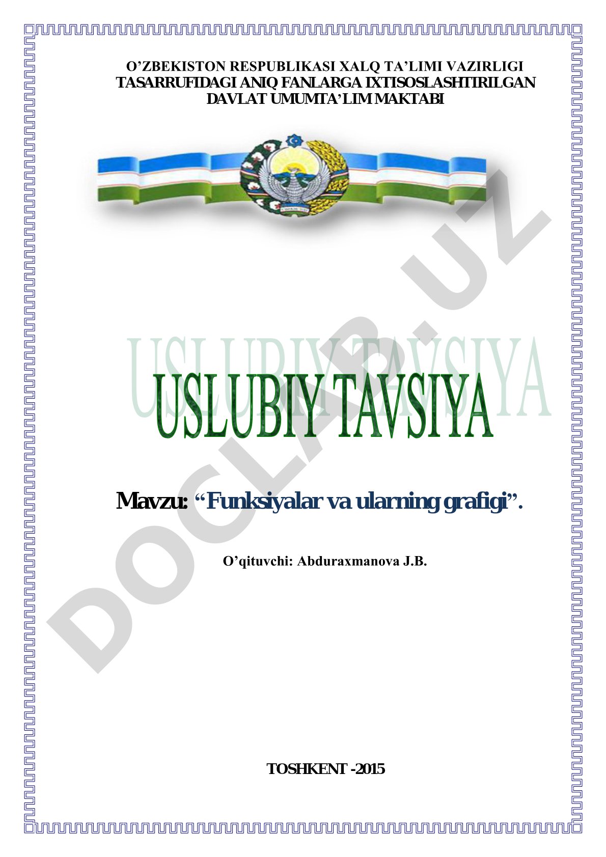 Funksiyalar va ularning grafigi