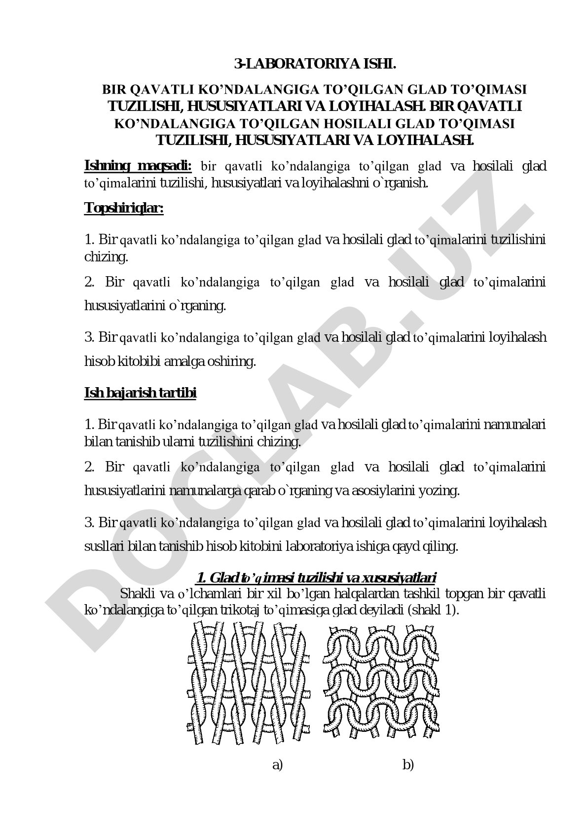 Bir qavatli ko'ndalangiga to'qilgan glad va hosilali glad to'qimasi tuzilishi