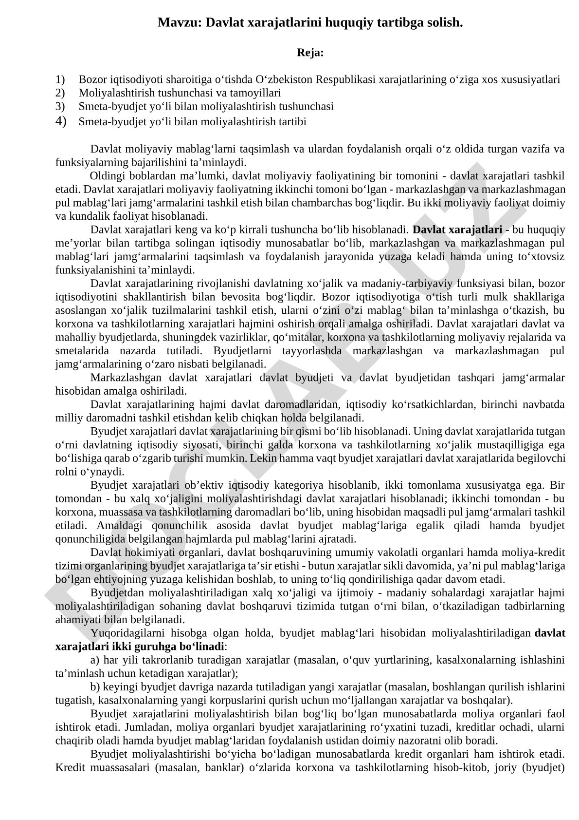 Davlat xarajatlarini huquqiy tartibga solish