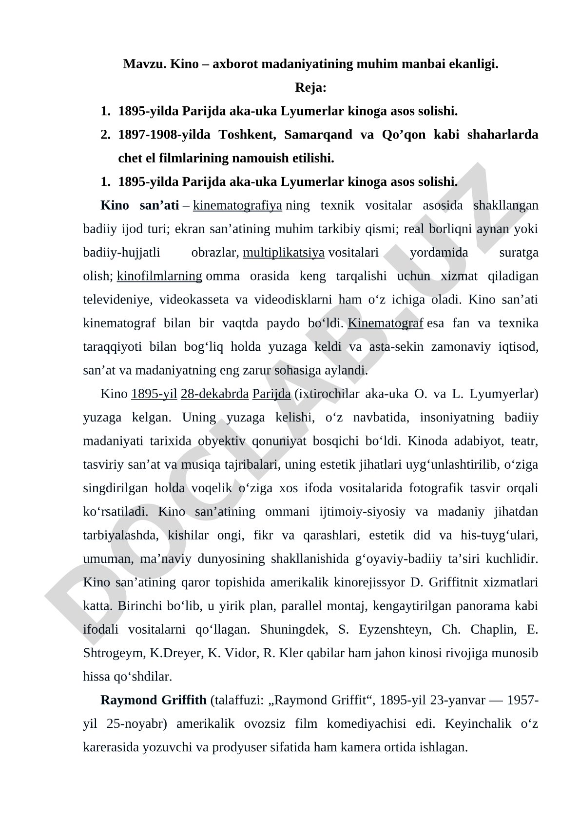 Kino – axborot madaniyatining muhim manbai ekanligi