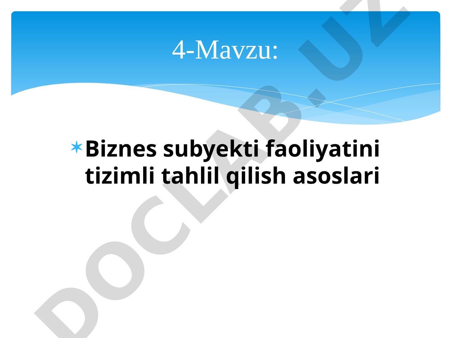 Biznes subyekti faoliyatini tizimli tahlil qilish asoslari