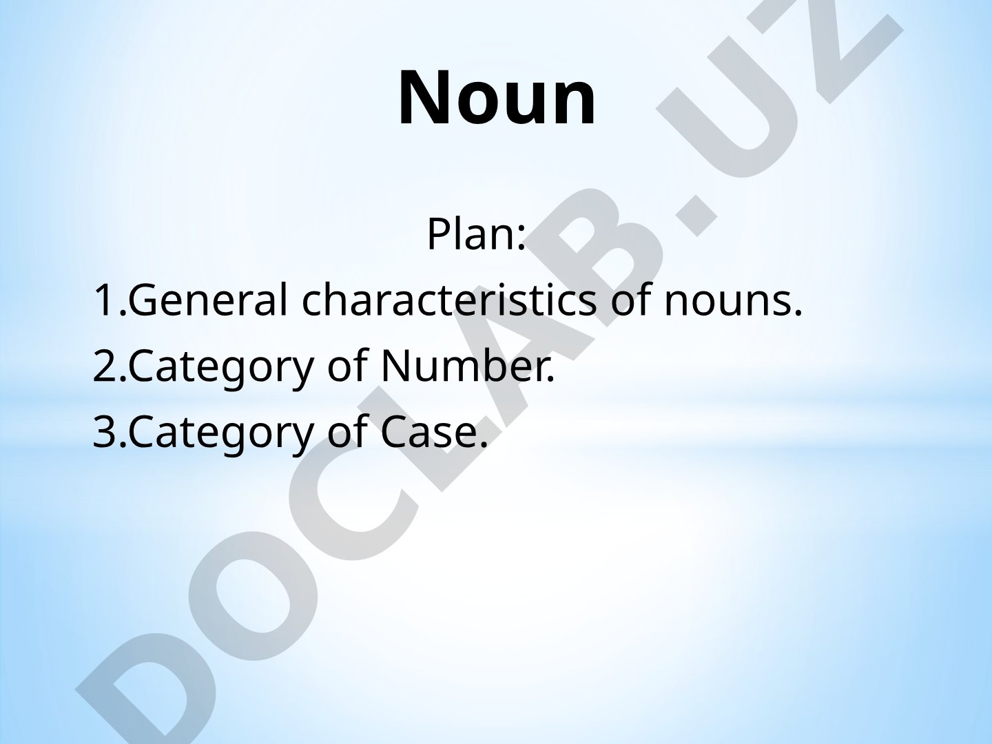 The presentation describes English nouns: general characteristics, number and case
