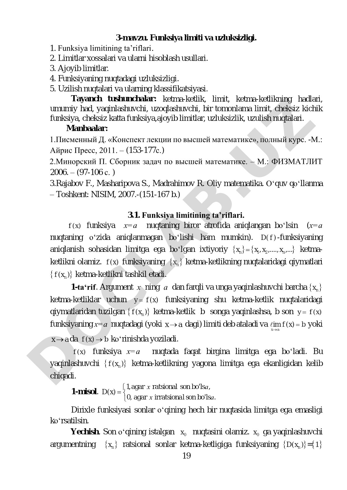 Funksiya limiti va uzluksizligi