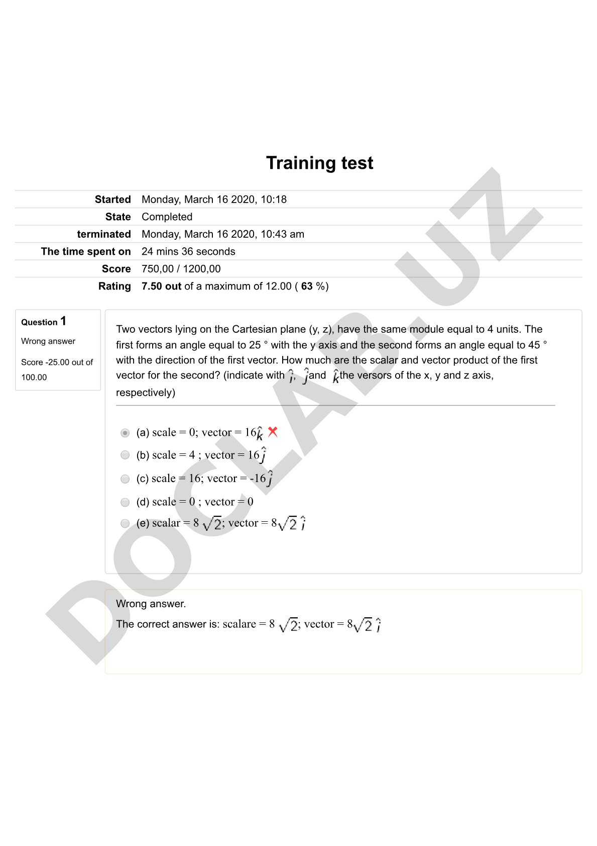 Vectors and thermodynamics exam questions