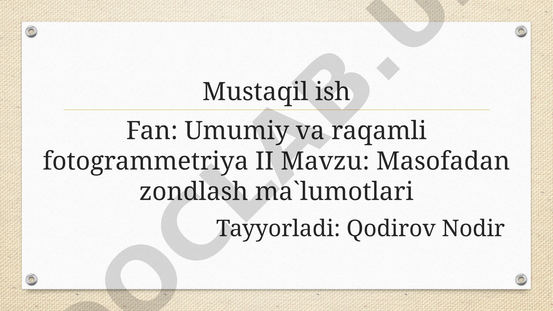 Masofadan zondlash ma'lumotlari