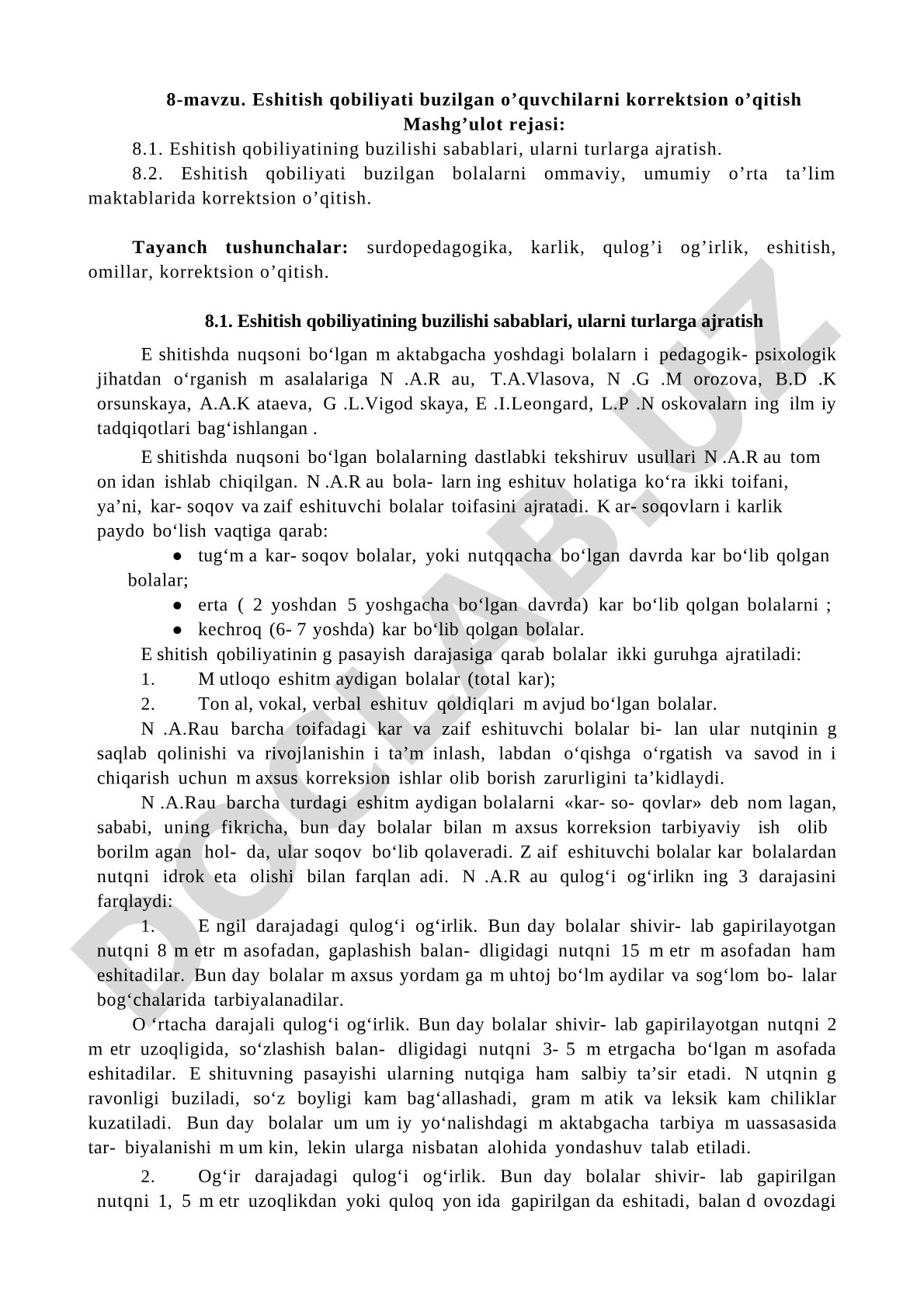 Eshitish qobiliyati buzilgan o’quvchilarni korrektsion o’qitish