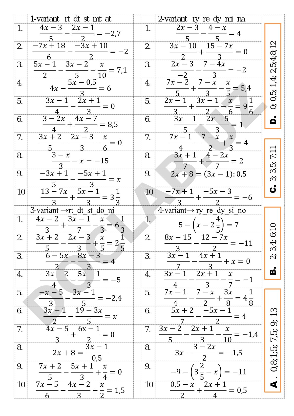 Test variantlari to'plami