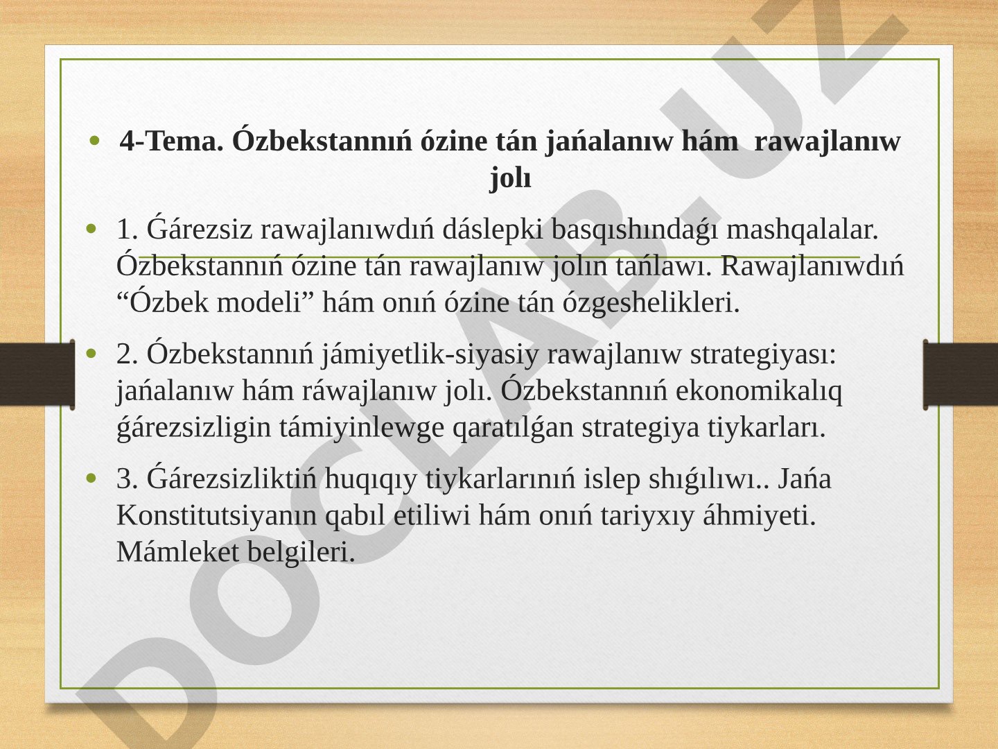 Ózbekstannıń ózine tán jańalanıw hám rawajlanıw jolı