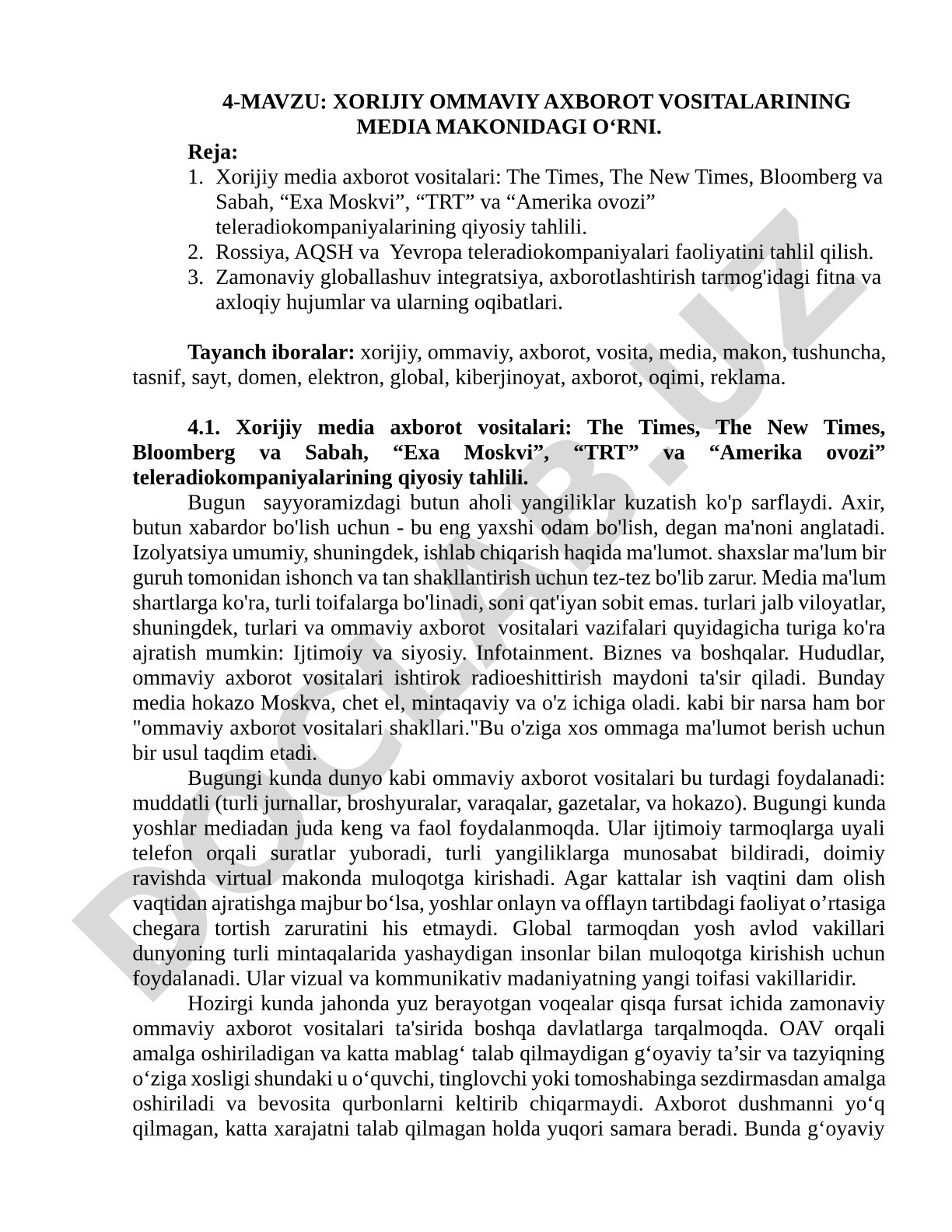 XORIJIY OMMAVIY AXBOROT VOSITALARINING MEDIA MAKONIDAGI O‘RNI