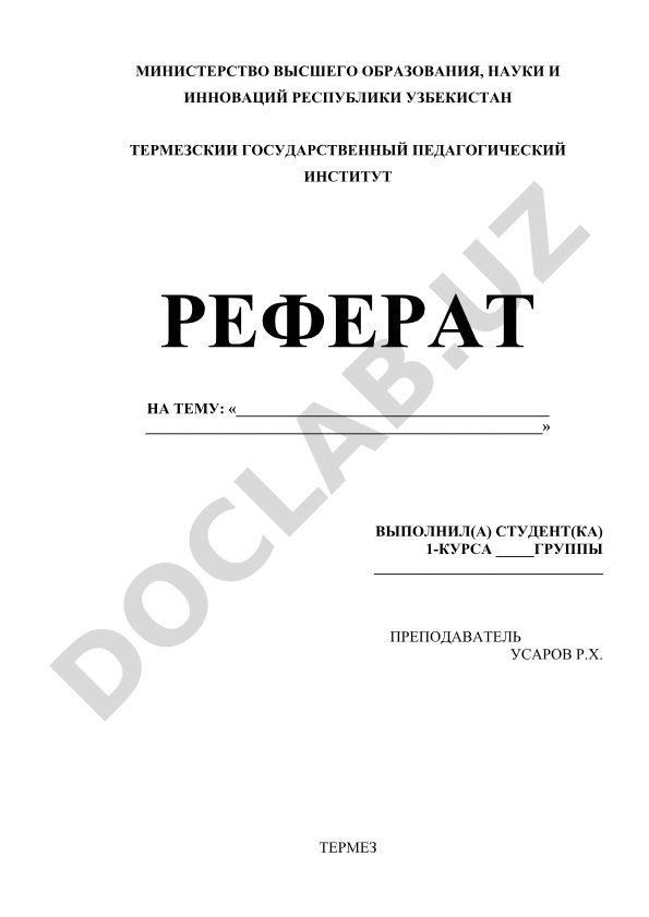 Реферат на тему: «_________________________________________ ____________________________________________________»