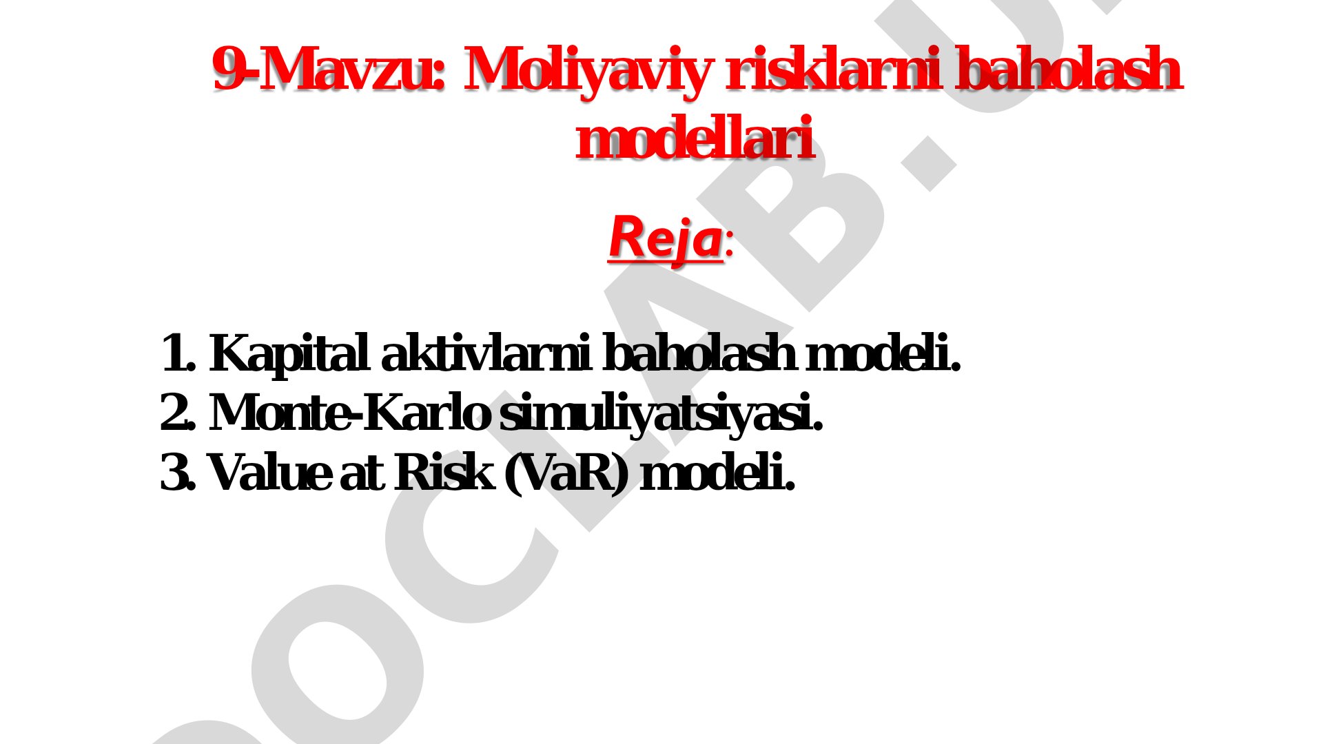 Moliyaviy risklarni baholash modellari