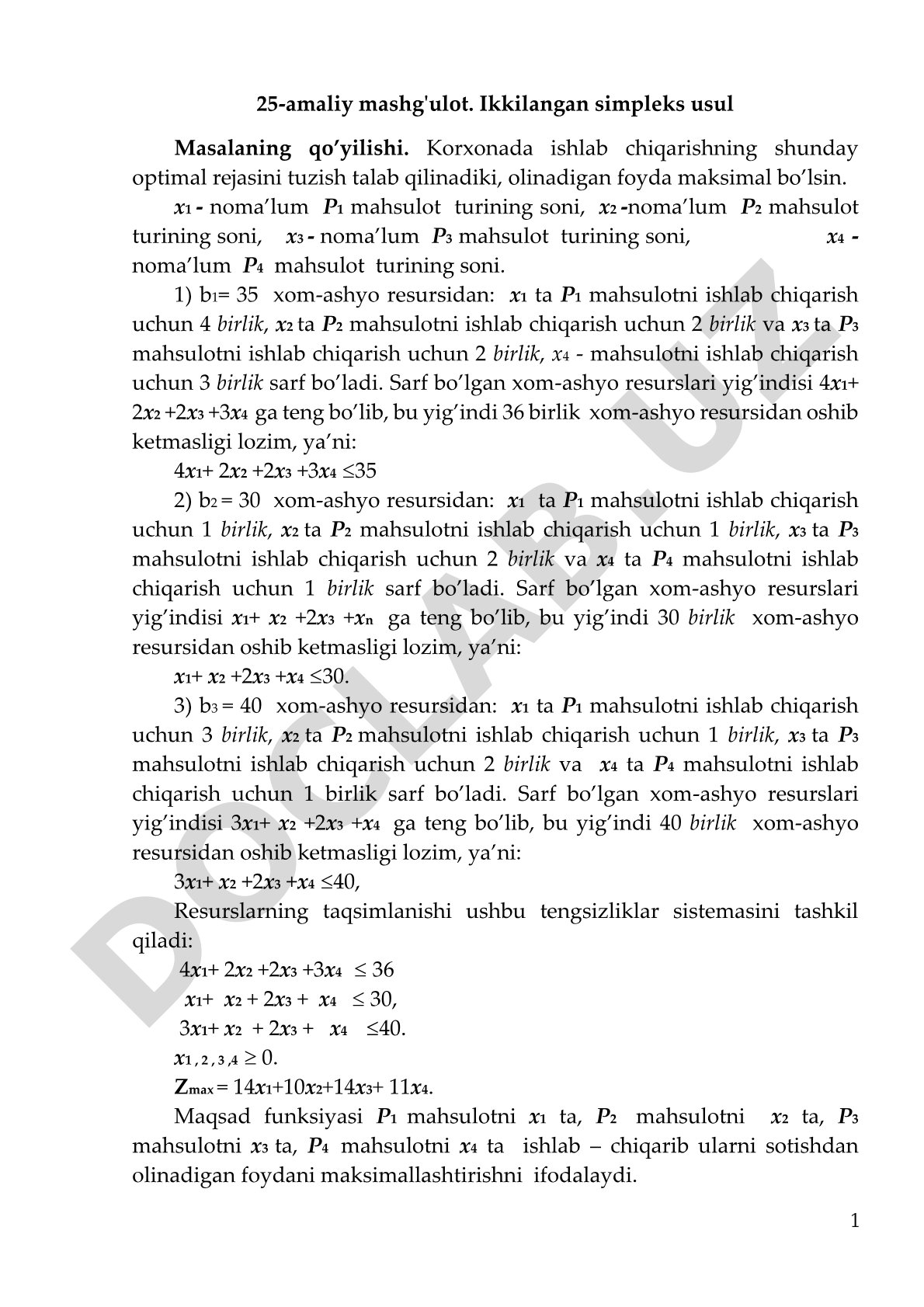Ikkilangan simpleks usul masalasi