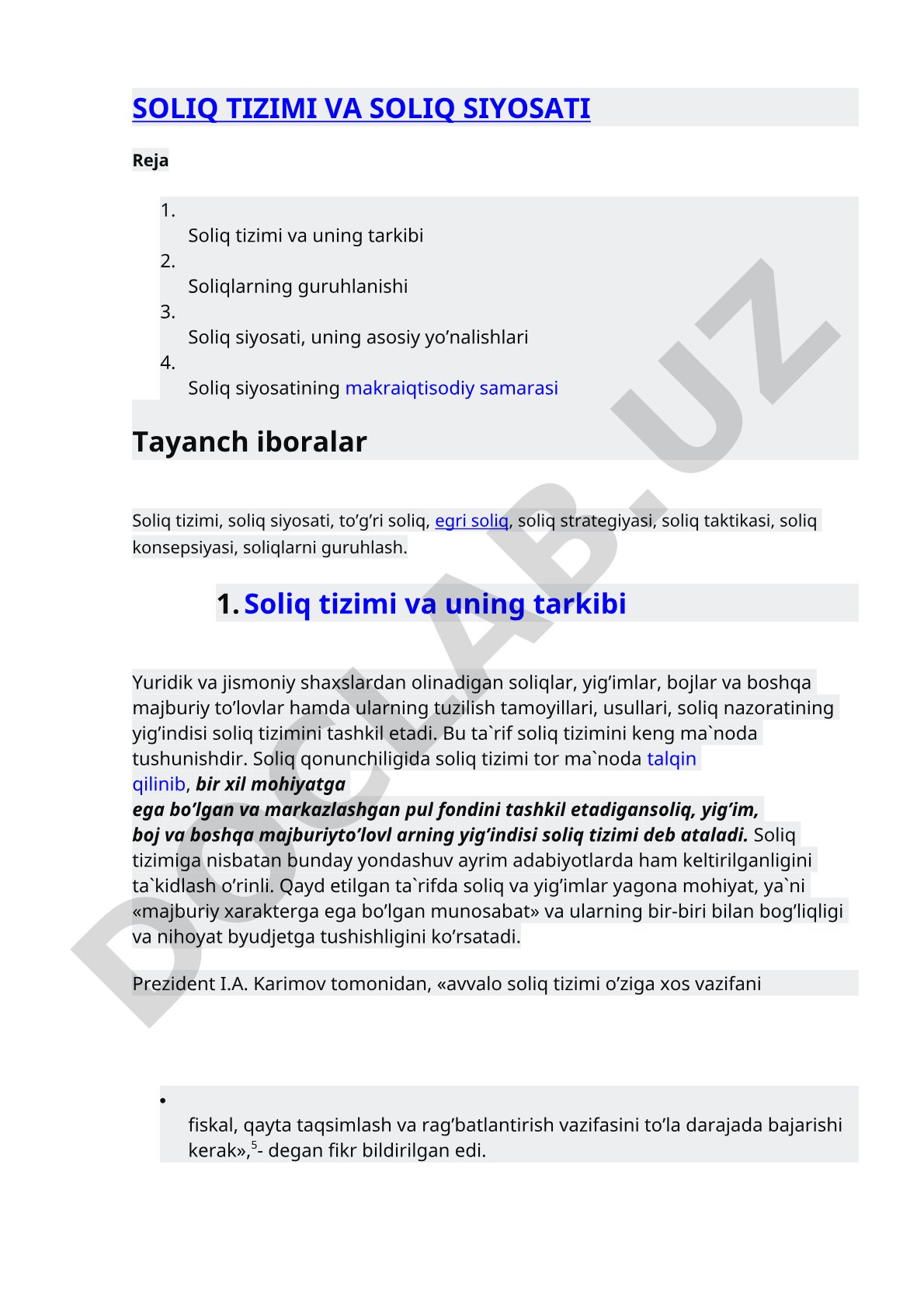 Soliq tizimi va soliq siyosati