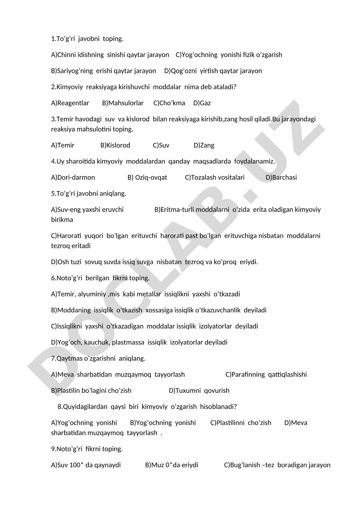 Kimyoviy reaksiyalar, eritmalar va issiqlik o'tkazuvchanlik