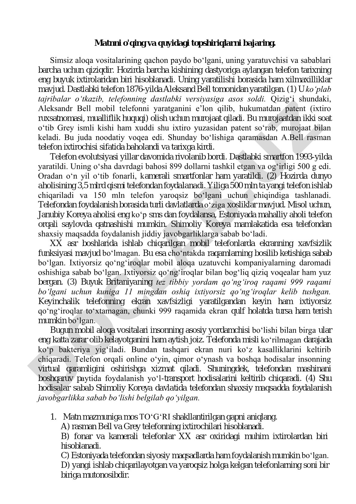 Telefon ixtirosi va uning rivojlanish tarixi